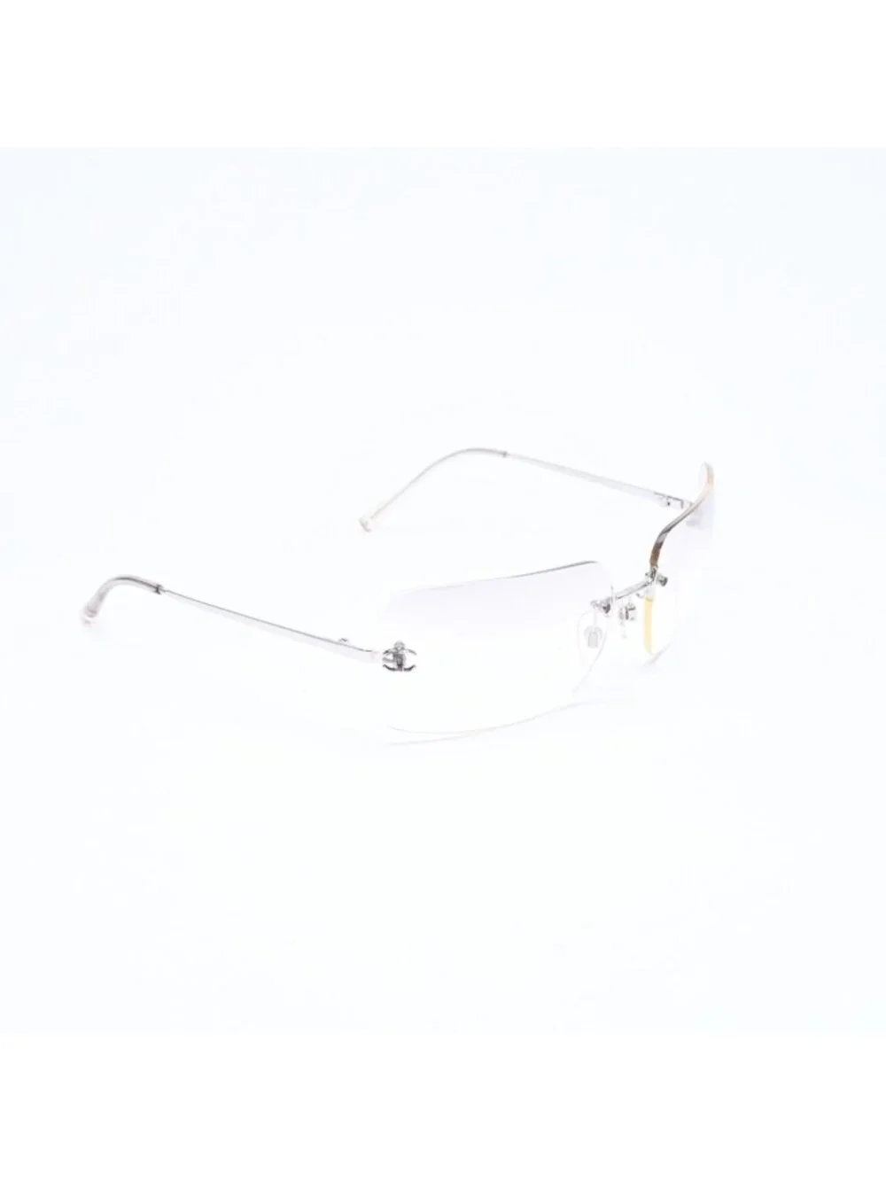 Chanel Rimless Sunglasses Eyewear CC Logo Silver Gray